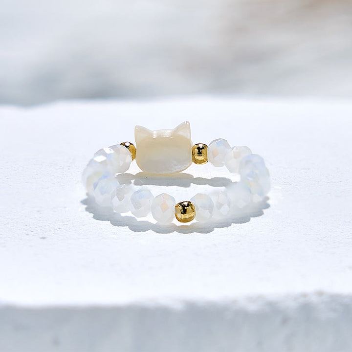 Olivenorma Natural Obsidian Clear Crystal Kitten Beaded Ring - image 9