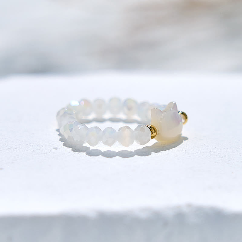 Olivenorma Natural Obsidian Clear Crystal Kitten Beaded Ring - image 10