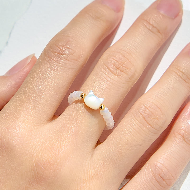 Olivenorma Natural Obsidian Clear Crystal Kitten Beaded Ring - image 7