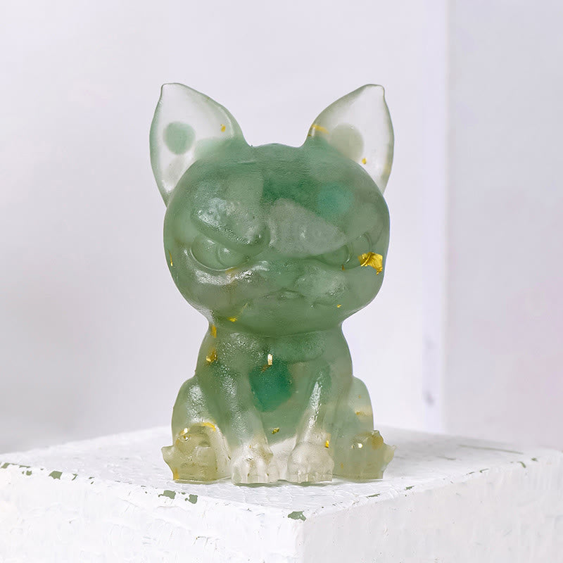Olivenorma Crystal Epoxy Serious Expression Bulldog Gemstone Decoration - Green Aventurine - image 5