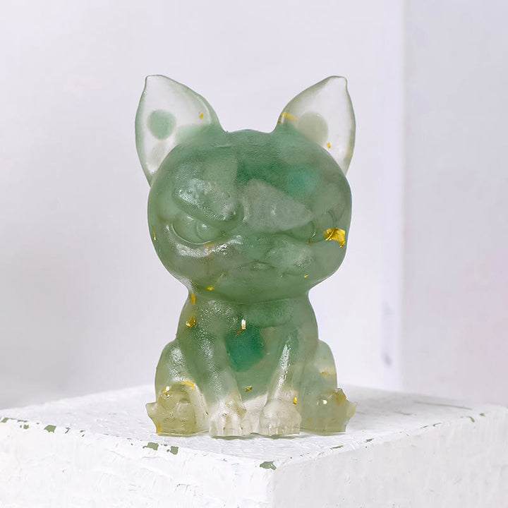 Olivenorma Crystal Epoxy Serious Expression Bulldog Gemstone Decoration - Green Aventurine - image 5