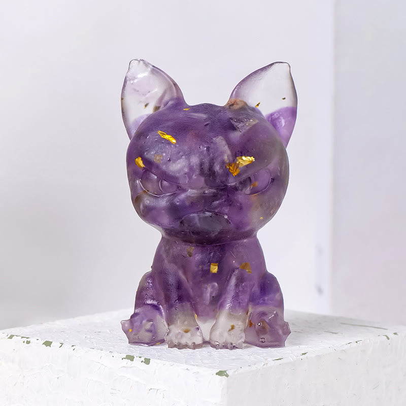 Olivenorma Crystal Epoxy Serious Expression Bulldog Gemstone Decoration - Amethyst - image 1