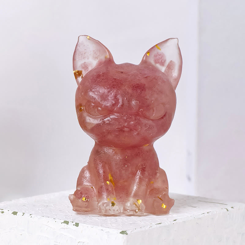 Olivenorma Crystal Epoxy Serious Expression Bulldog Gemstone Decoration - Strawberry Quartz - image 17