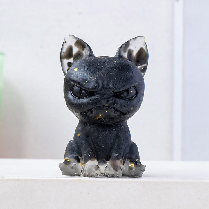 Olivenorma Crystal Epoxy Serious Expression Bulldog Gemstone Decoration - Obsidian - image 9