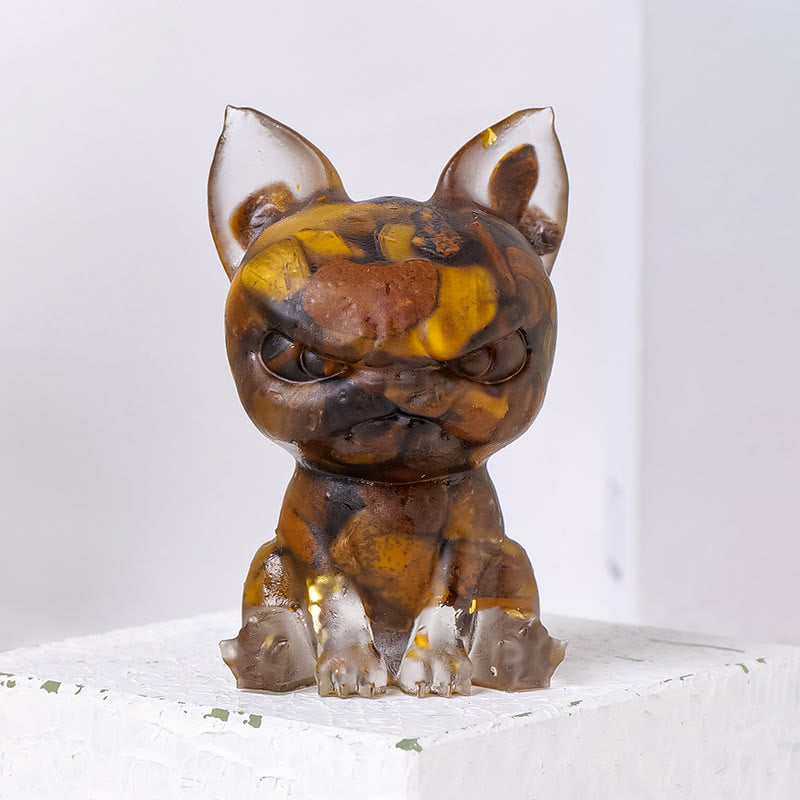 Olivenorma Crystal Epoxy Serious Expression Bulldog Gemstone Decoration - Tiger Eye - image 19