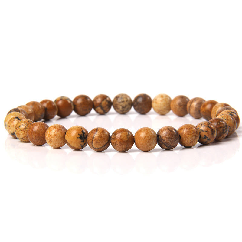 Olivenorma 6mm Natural Stone Beaded Bracelet - Picture Jasper - image 78