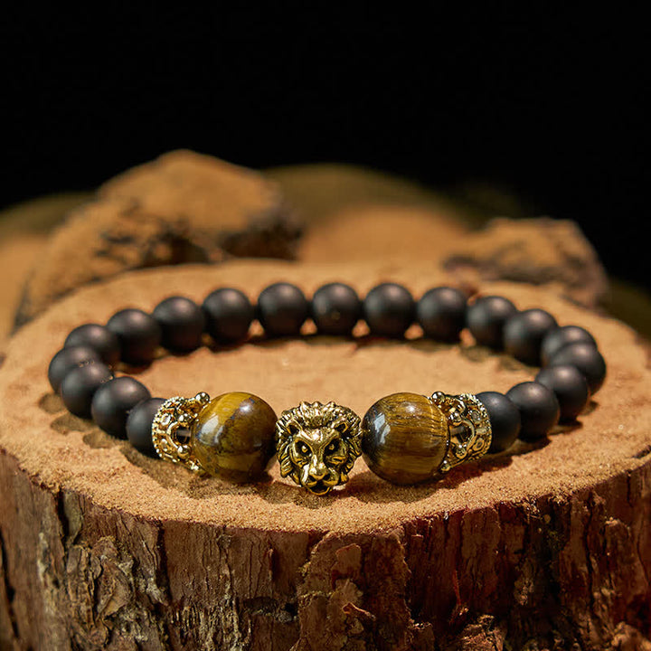 Olivenorma Natural Crystal Stone Lion Symbol Bracelet - Black Tourmaline&Tiger Eye - Gold - image 0
