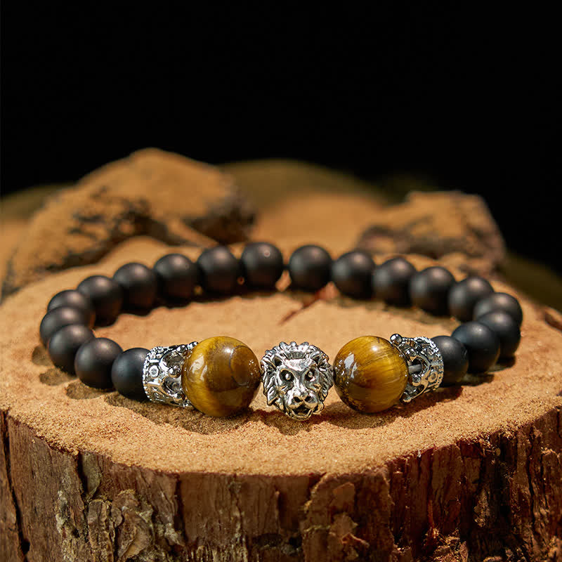 Olivenorma Natural Crystal Stone Lion Symbol Bracelet - Black Tourmaline&Tiger Eye - Silver - image 9