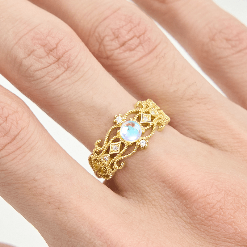 Olivenorma Vintage Hollow Carved Moonstone Ring - image 1