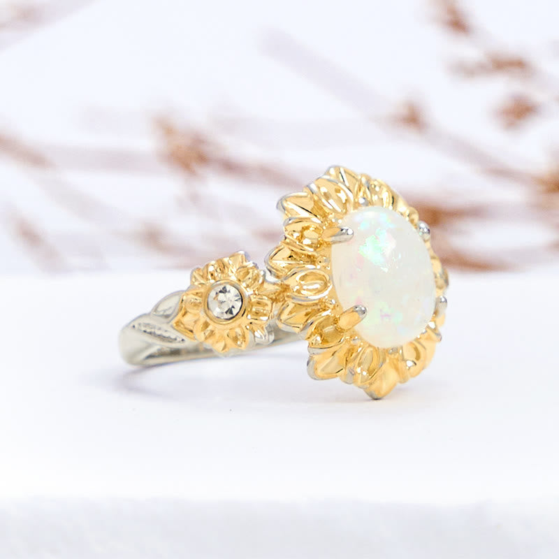 Olivenorma Oval Cut Opal Sunflower Shape Ring - image 6