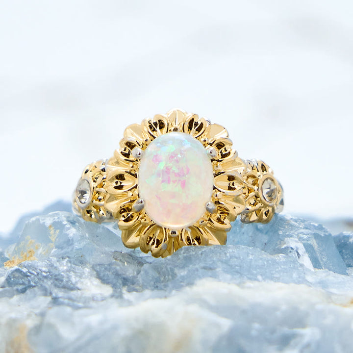 Olivenorma Oval Cut Opal Sunflower Shape Ring - image 3