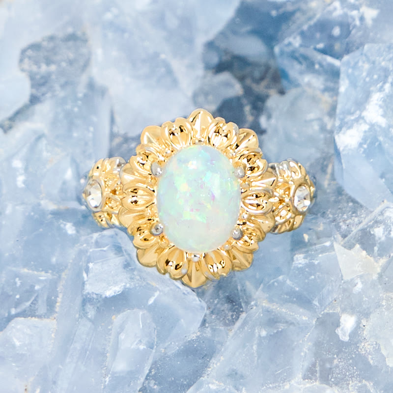Olivenorma Oval Cut Opal Sunflower Shape Ring - image 2
