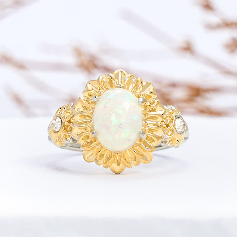 Olivenorma Oval Cut Opal Sunflower Shape Ring - US 11 - image 0
