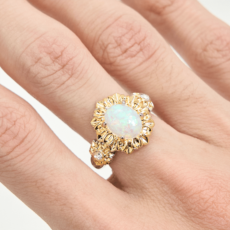 Olivenorma Oval Cut Opal Sunflower Shape Ring - image 1