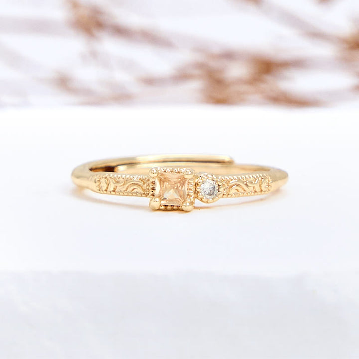 Olivenorma Simple Square Cut Citrine White Zircon Ring - Citrine & White Zircon - image 0