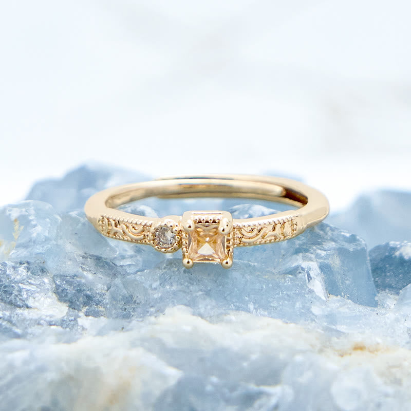 Olivenorma Simple Square Cut Citrine White Zircon Ring - image 2