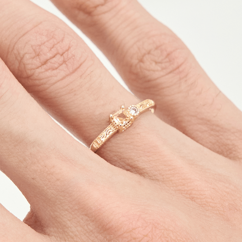 Olivenorma Simple Square Cut Citrine White Zircon Ring - image 1