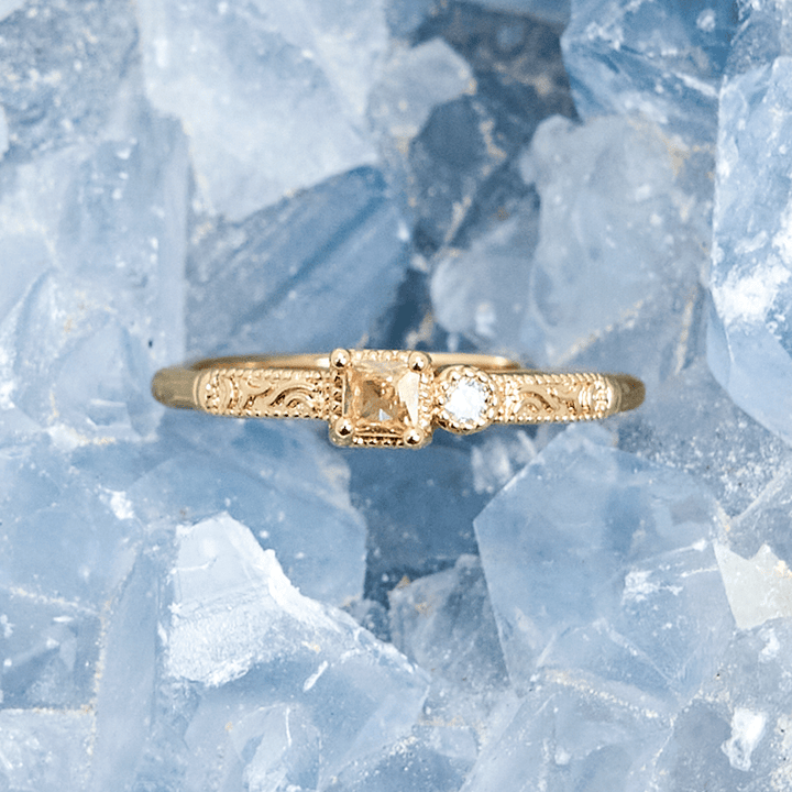 Olivenorma Simple Square Cut Citrine White Zircon Ring - image 3