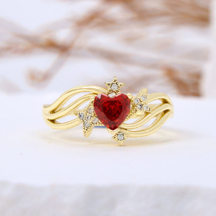 Olivenorma Heart Garnet Star White Zircon Shape Ring - Golden - image 5