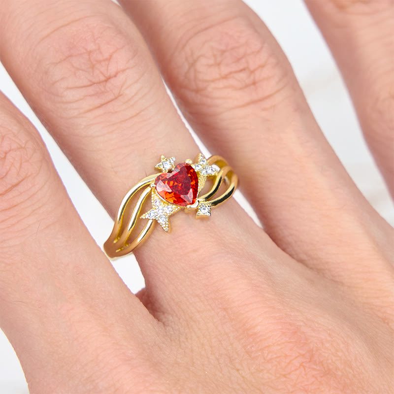 Olivenorma Heart Garnet Star White Zircon Shape Ring - image 6