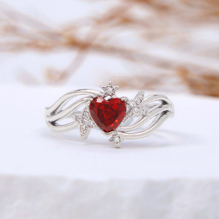 Olivenorma Heart Garnet Star White Zircon Shape Ring - Silver - image 0