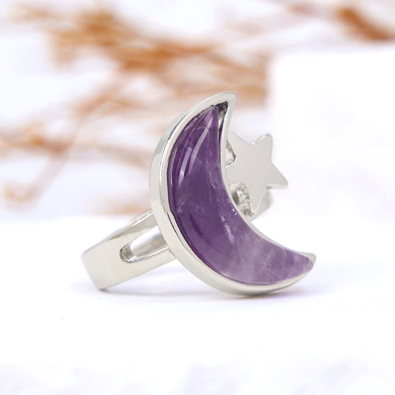 Olivenorma Natural Amethyst Moon Star Ring - image 2