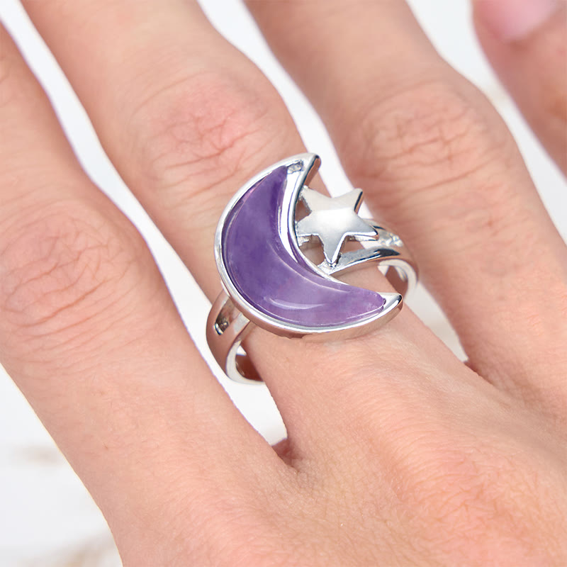 Olivenorma Natural Amethyst Moon Star Ring - image 5