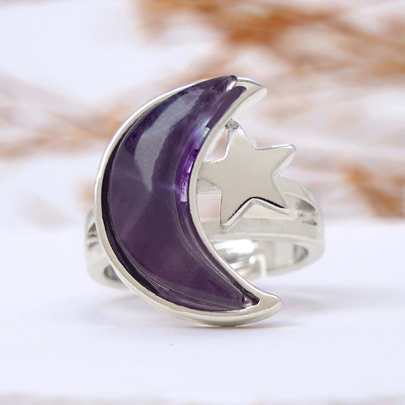 Olivenorma Natural Amethyst Moon Star Ring - Fluorite - image 0