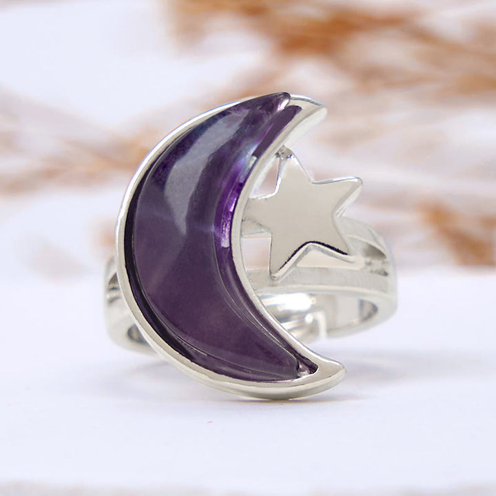 Olivenorma Natural Amethyst Moon Star Ring - Fluorite - image 0