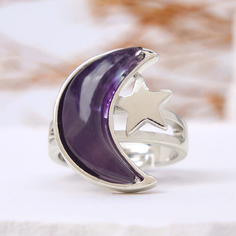 Olivenorma Natural Amethyst Moon Star Ring - Amethyst - image 4