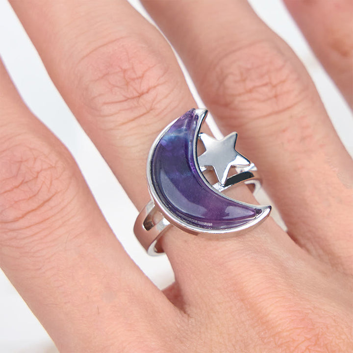 Olivenorma Natural Amethyst Moon Star Ring - image 1