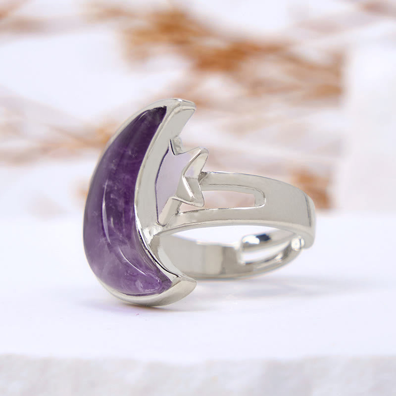 Olivenorma Natural Amethyst Moon Star Ring - image 3
