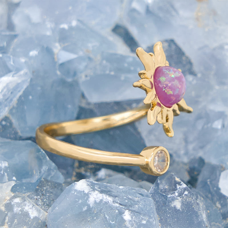 Olivenorma Pink Opal Cat's Eye Stone Sunburst Ring - image 2