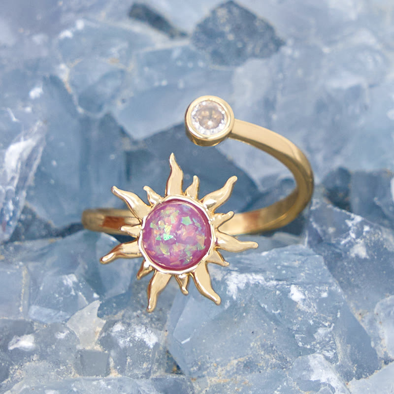 Olivenorma Pink Opal Cat's Eye Stone Sunburst Ring - image 1