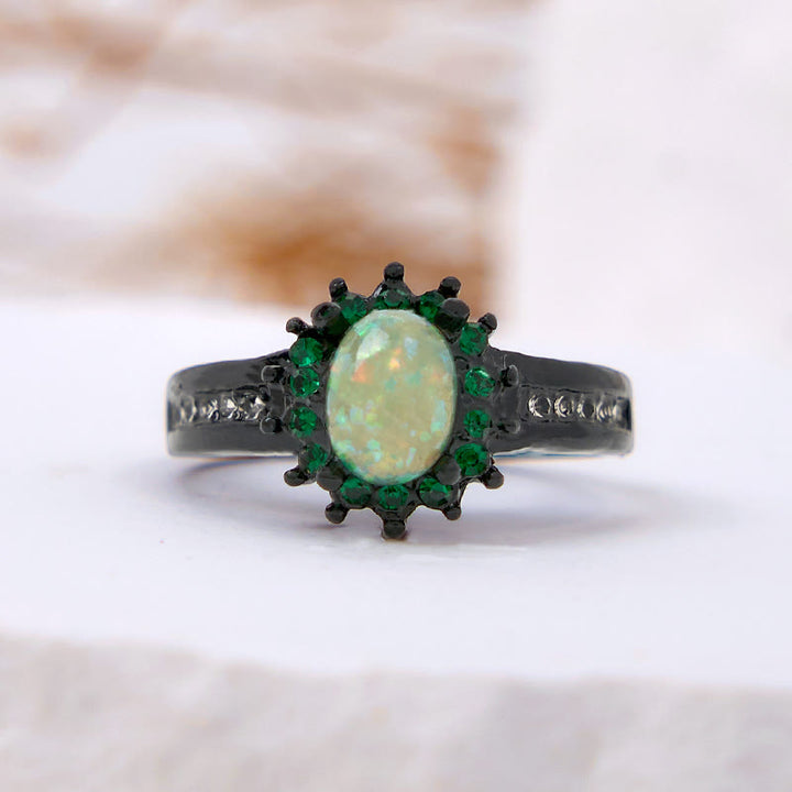 Olivenorma Oval Opal White Zircon Sunflower Ring - US 12 - Green Opal - image 4