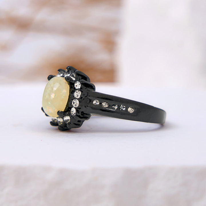 Olivenorma Oval Opal White Zircon Sunflower Ring - image 2