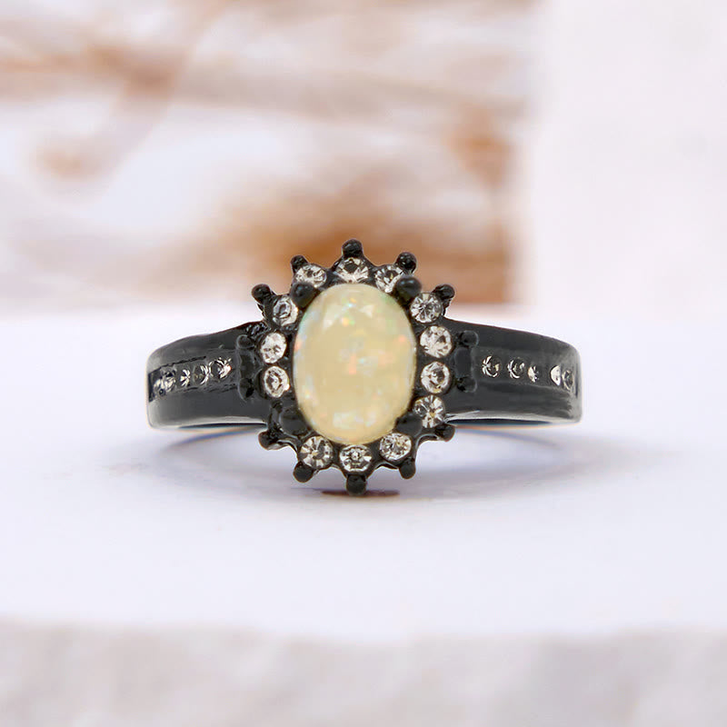 Olivenorma Oval Opal White Zircon Sunflower Ring - US 12 - White Opal - image 0