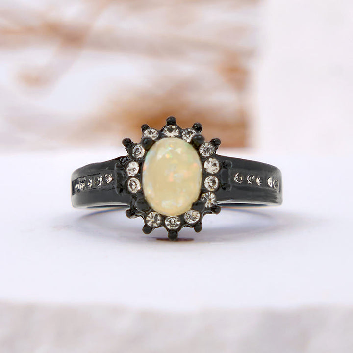 Olivenorma Oval Opal White Zircon Sunflower Ring - US 12 - White Opal - image 0