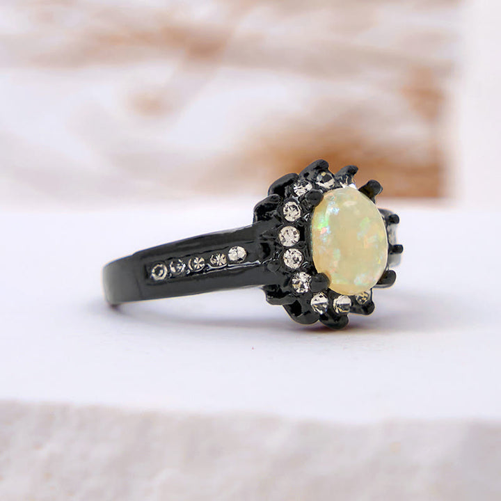 Olivenorma Oval Opal White Zircon Sunflower Ring - image 3