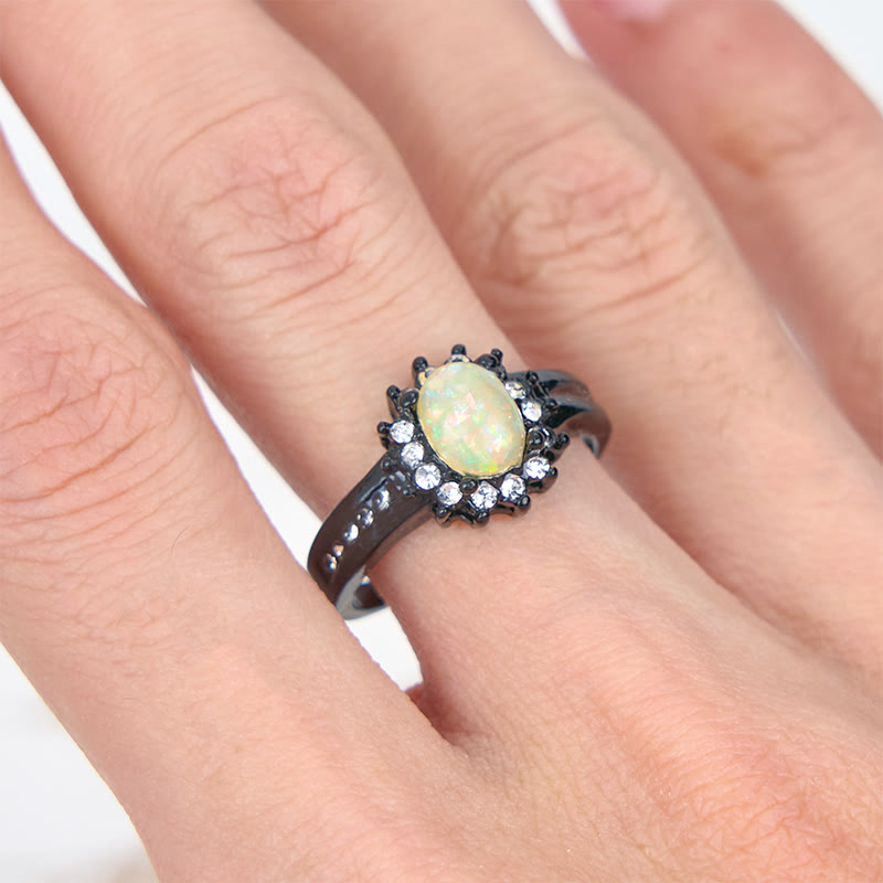 Olivenorma Oval Opal White Zircon Sunflower Ring - image 1