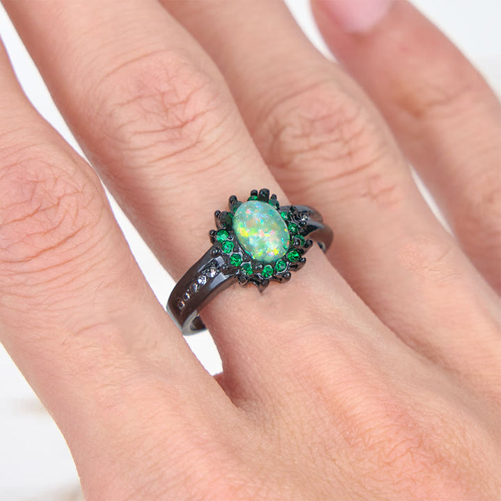Olivenorma Oval Opal White Zircon Sunflower Ring - image 5
