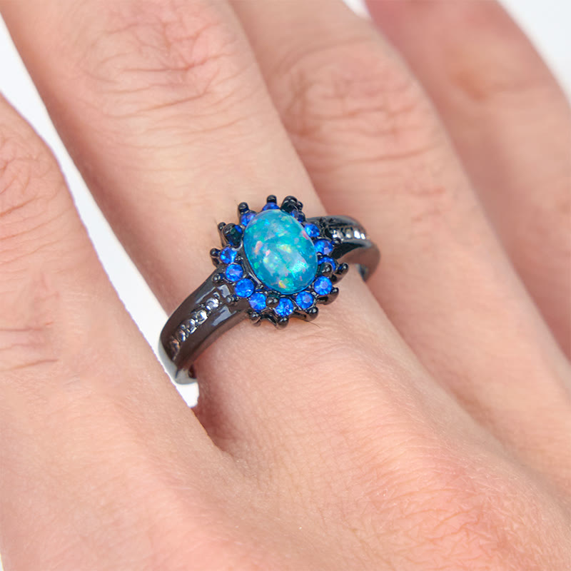 Olivenorma Oval Opal White Zircon Sunflower Ring - US 12 - Blue Opal - image 8