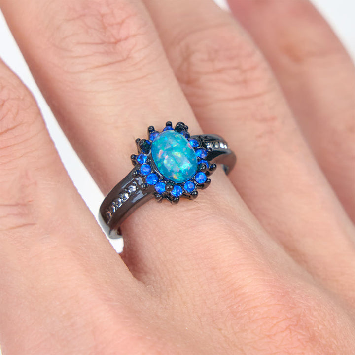 Olivenorma Oval Opal White Zircon Sunflower Ring - US 12 - Blue Opal - image 8