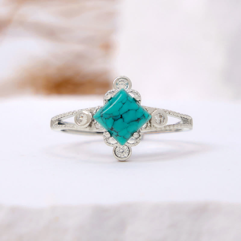 Olivenorma Square Cut Natural Turquoise Vintage Hollow Ring - Turquoise & White Zircon - image 0