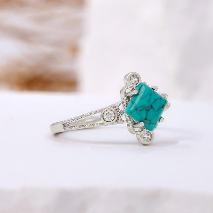 Olivenorma Square Cut Natural Turquoise Vintage Hollow Ring - image 5
