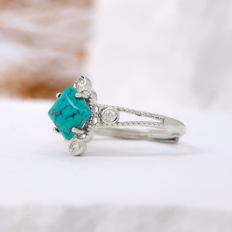 Olivenorma Square Cut Natural Turquoise Vintage Hollow Ring - image 3