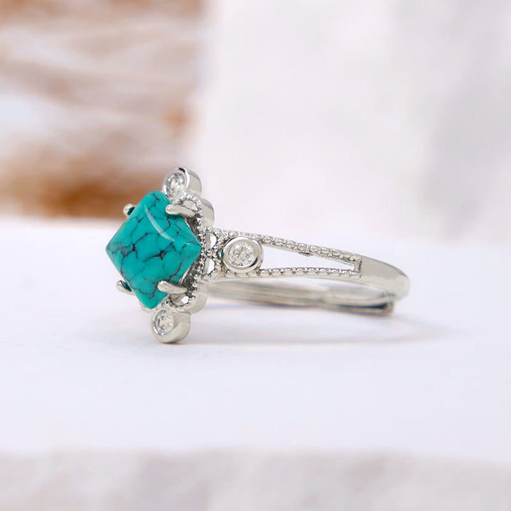 Olivenorma Square Cut Natural Turquoise Vintage Hollow Ring - image 3