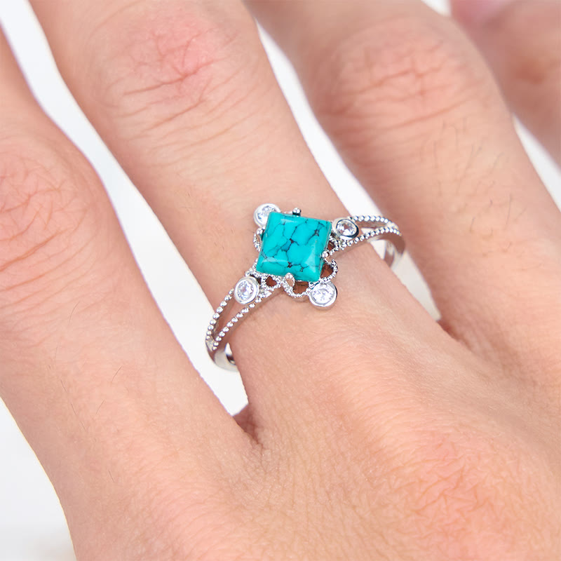 Olivenorma Square Cut Natural Turquoise Vintage Hollow Ring - image 1