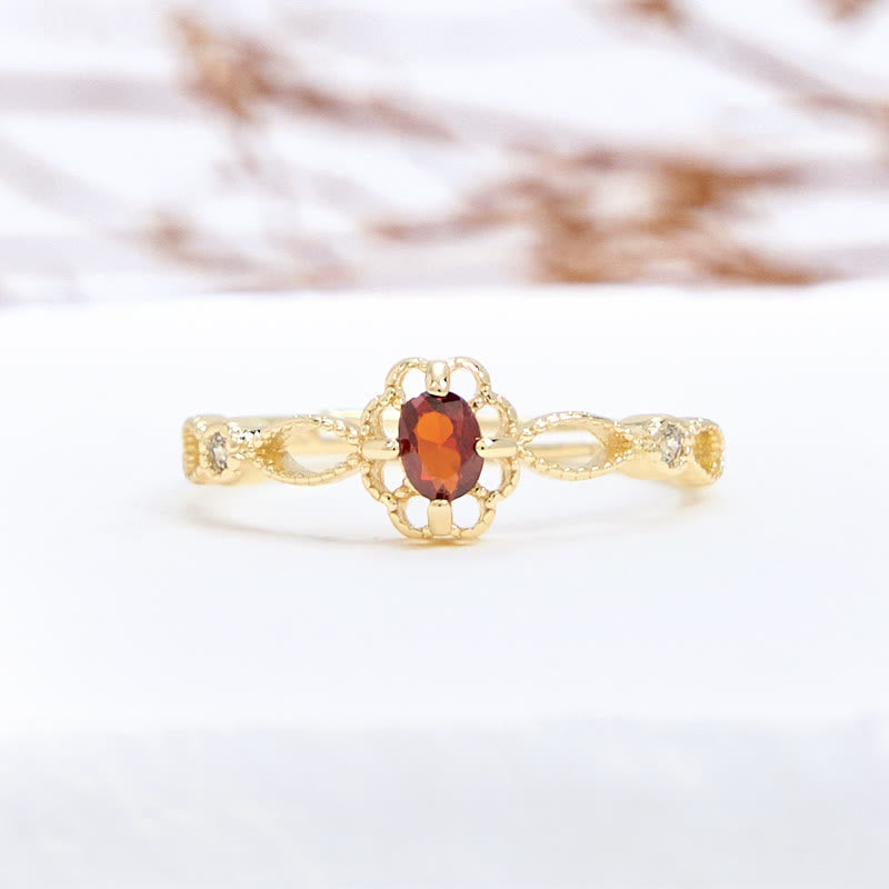 Olivenorma Vintage Hollow Carved Garnet Ring - Garnet - image 0