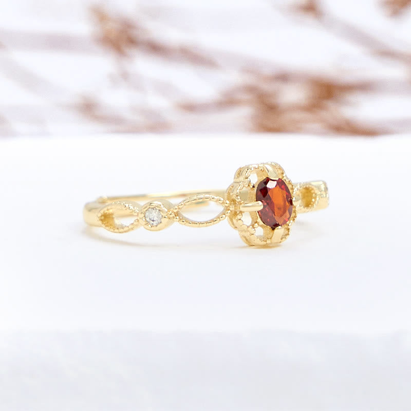 Olivenorma Vintage Hollow Carved Garnet Ring - image 5